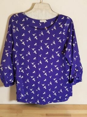 Everly Women's Cobalt Blue  Bird-Print 3/4 Sleeve Top Medium